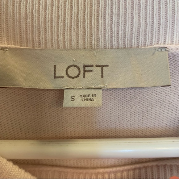 Loft Pink Lightweight Sweater Ruffle Sleeve Ribbed Collar Women’s Size Small - Picture 7 of 10